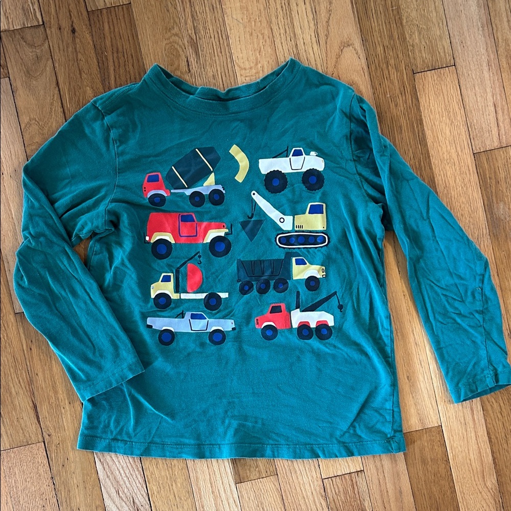 Hanna Andersson Teal Long Sleeve Tee with Colorful Trucks